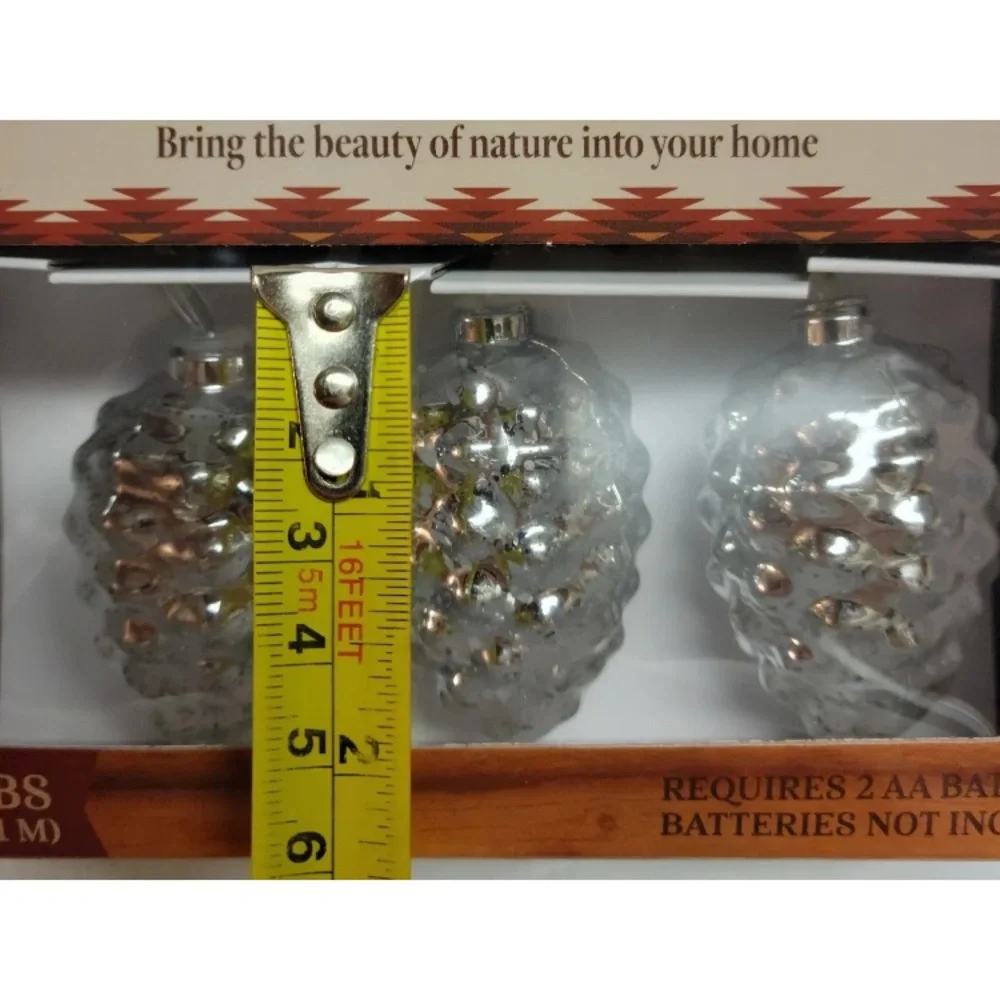 4x Holly Lodge Pinecone String Light Indoor Battery Operated Farmhouse Rustic